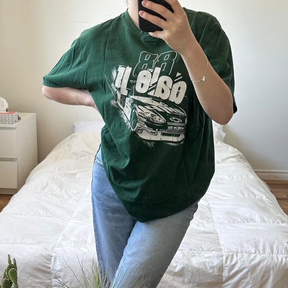 Y2k green and white NASCAR racing tee - Picture 3 of 8